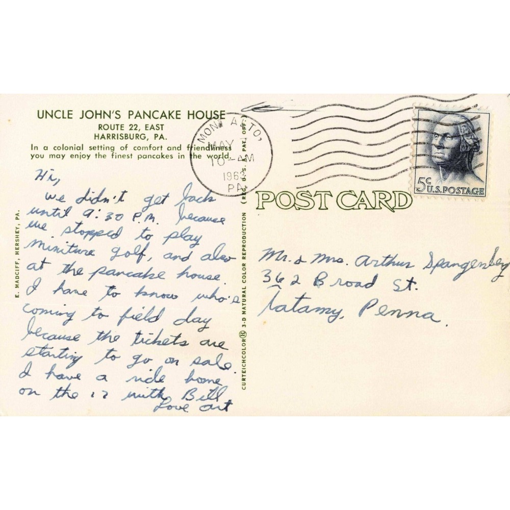 Uncle John's Pancake House Harrisburg PA Route 22 Diner Roadside Chrome Postcard - Picture 2 of 2